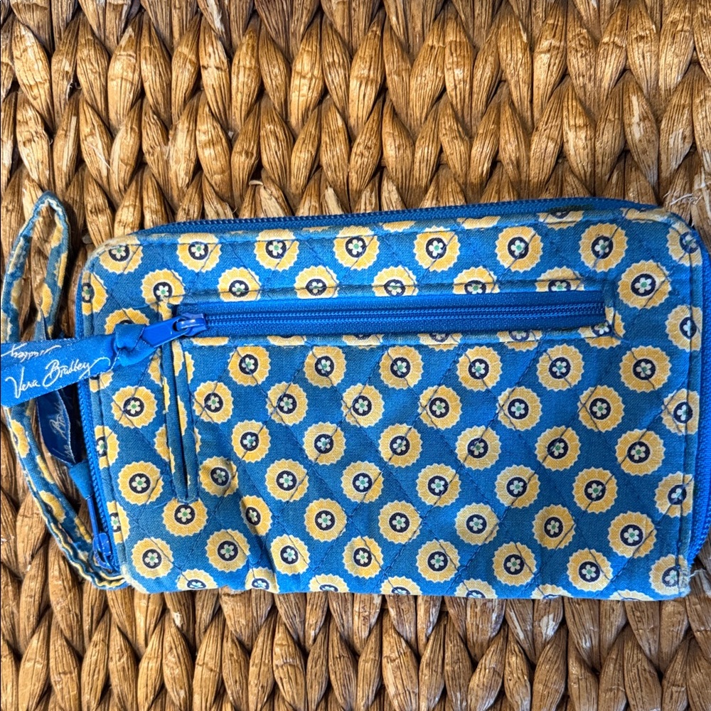 Retired Vera Bradley Teal and Yellow Floral Wristlet